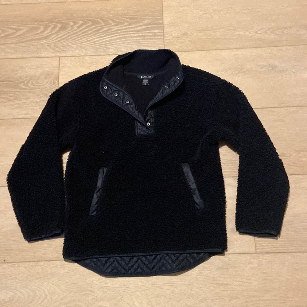 Athleta Black Sherpa Pullover Hoodie